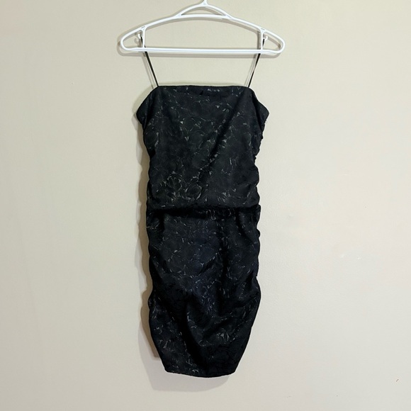 Dynamite Black Ruched Bodycon Dress & Floral Pattern w Sheen - Picture 1 of 16